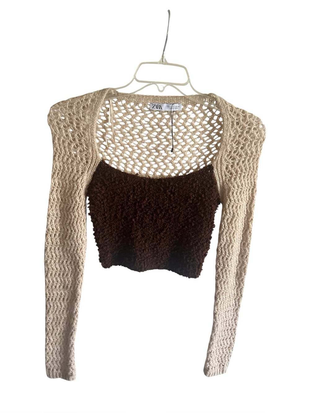Zara Cream Crochet Bolero with Dark Brown Cropped Tank